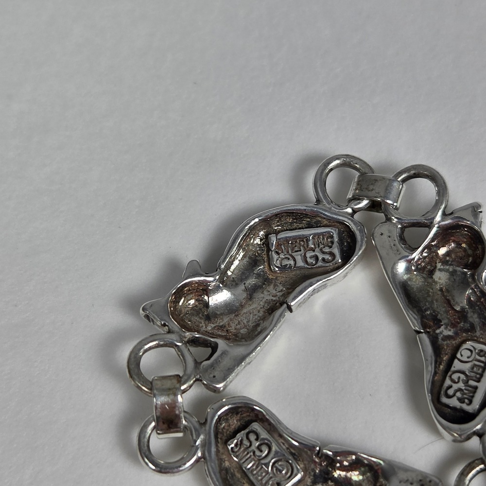 Sterling Silver Sleeping Cat Link Bracelet Signed GS 20g 7.5" Kitty - Picture 4 of 6
